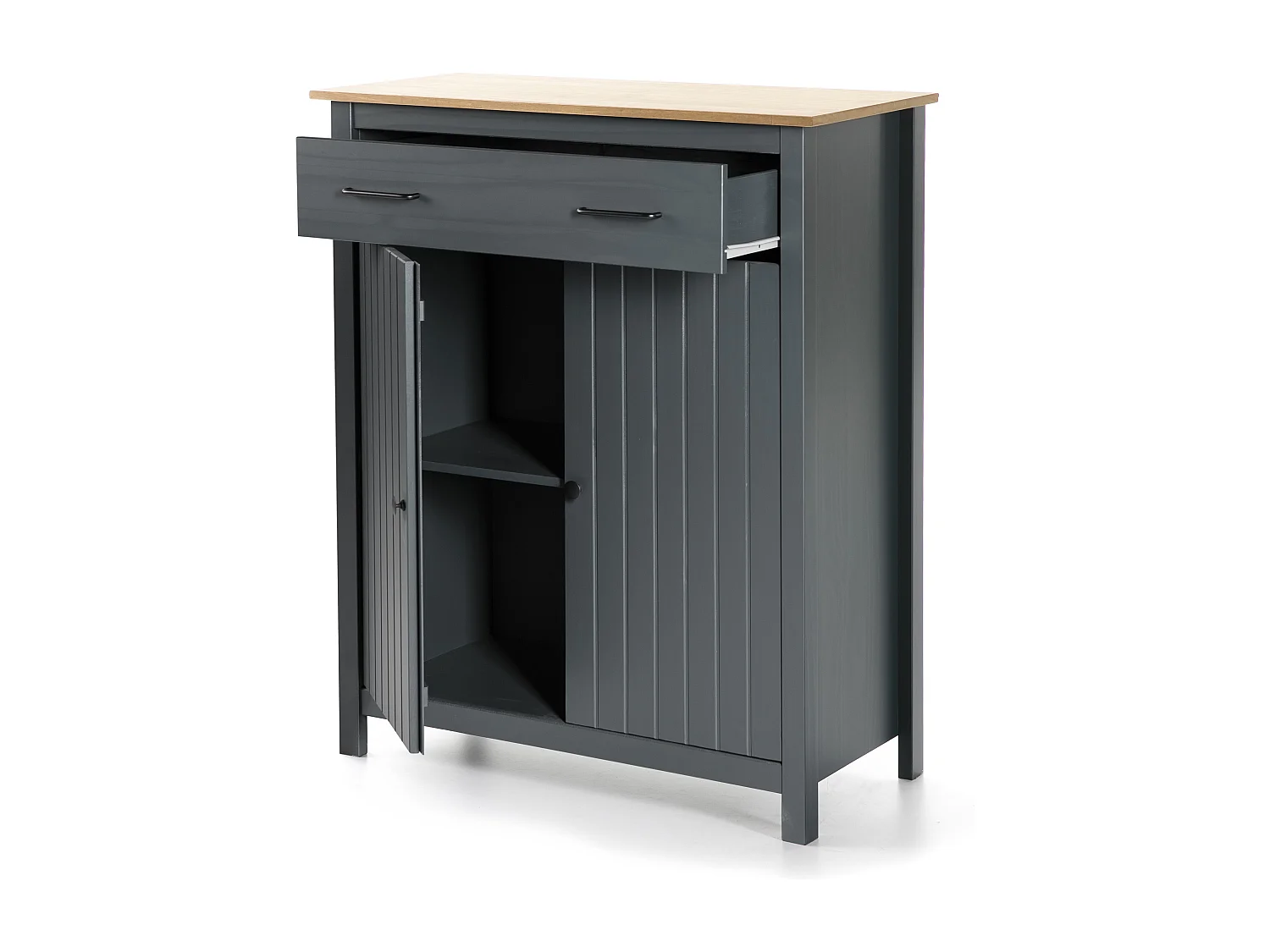 Buffet 2 portes 1 tiroir en bois massif bleu 90 cm - Ida