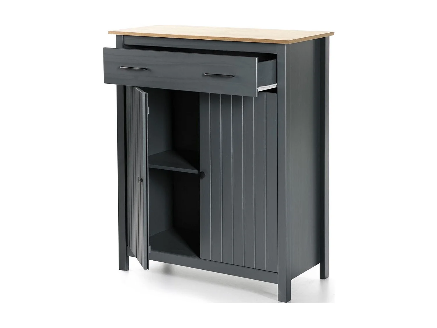 Buffet 2 portes 1 tiroir en bois massif bleu 90 cm - Ida