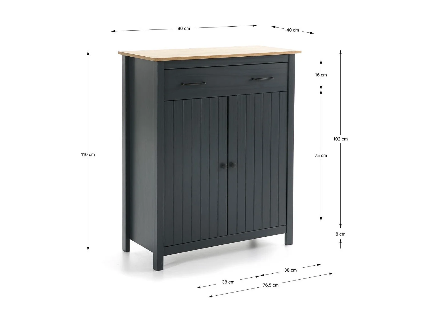 Buffet 2 portes 1 tiroir en bois massif bleu 90 cm - Ida