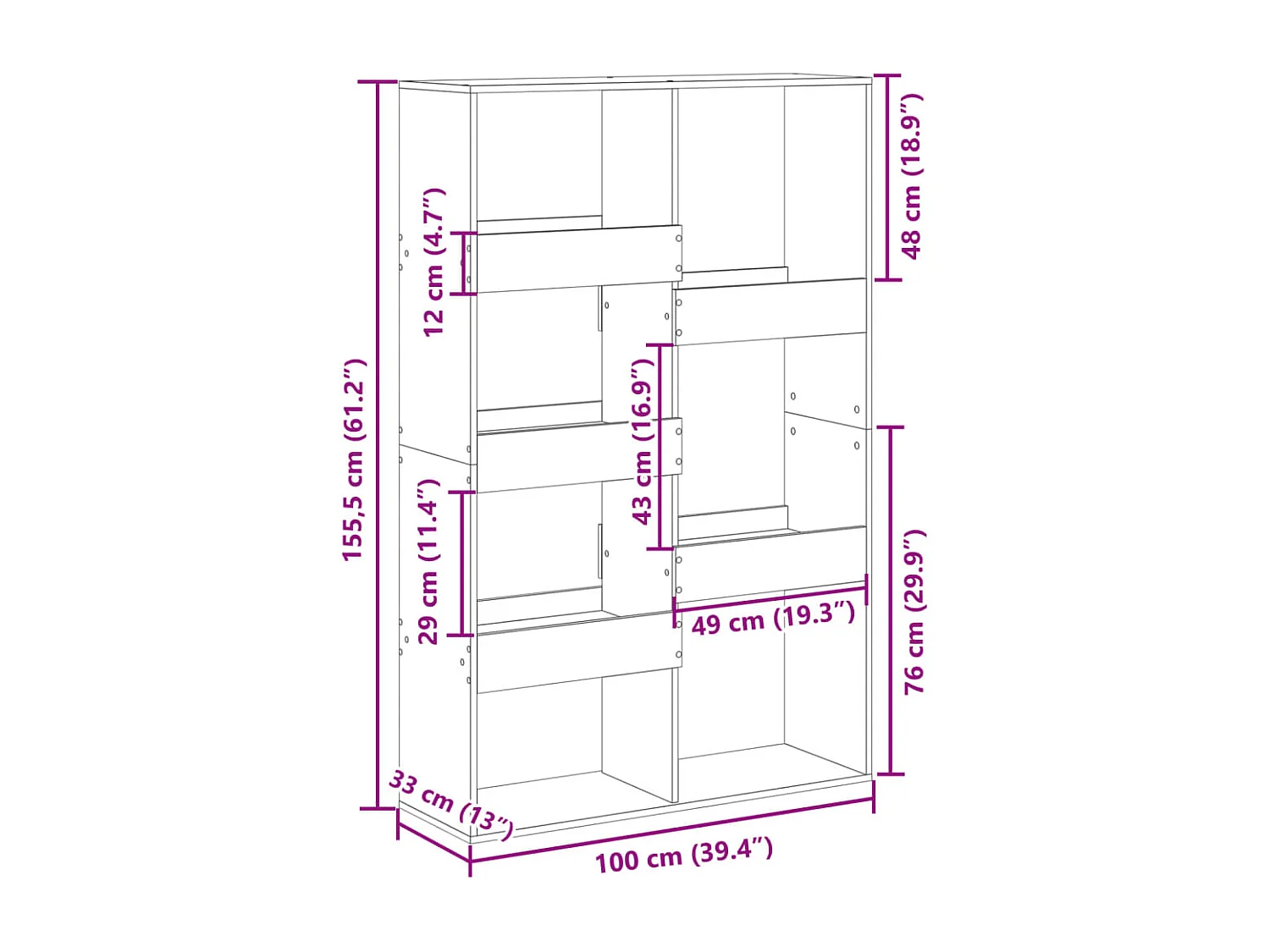 Kamerscherm 100x33x155,5 cm bewerkt hout wit