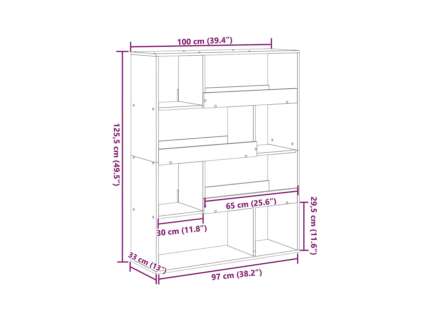 kamerscherm 100x33x125,5 cm bewerkt hout gerookt eikenkleurig