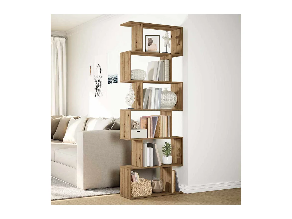 Étagère séparatrice de pièce à 6 niveaux chêne artisanal