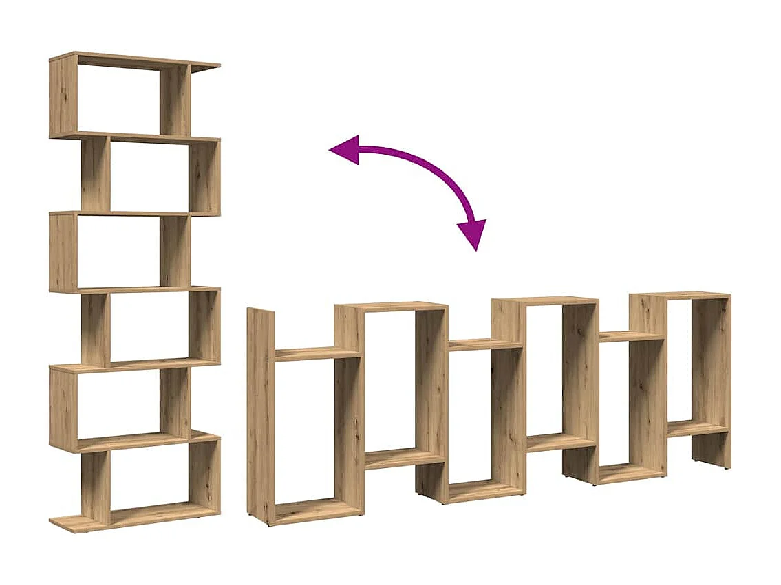 Étagère séparatrice de pièce à 6 niveaux chêne artisanal