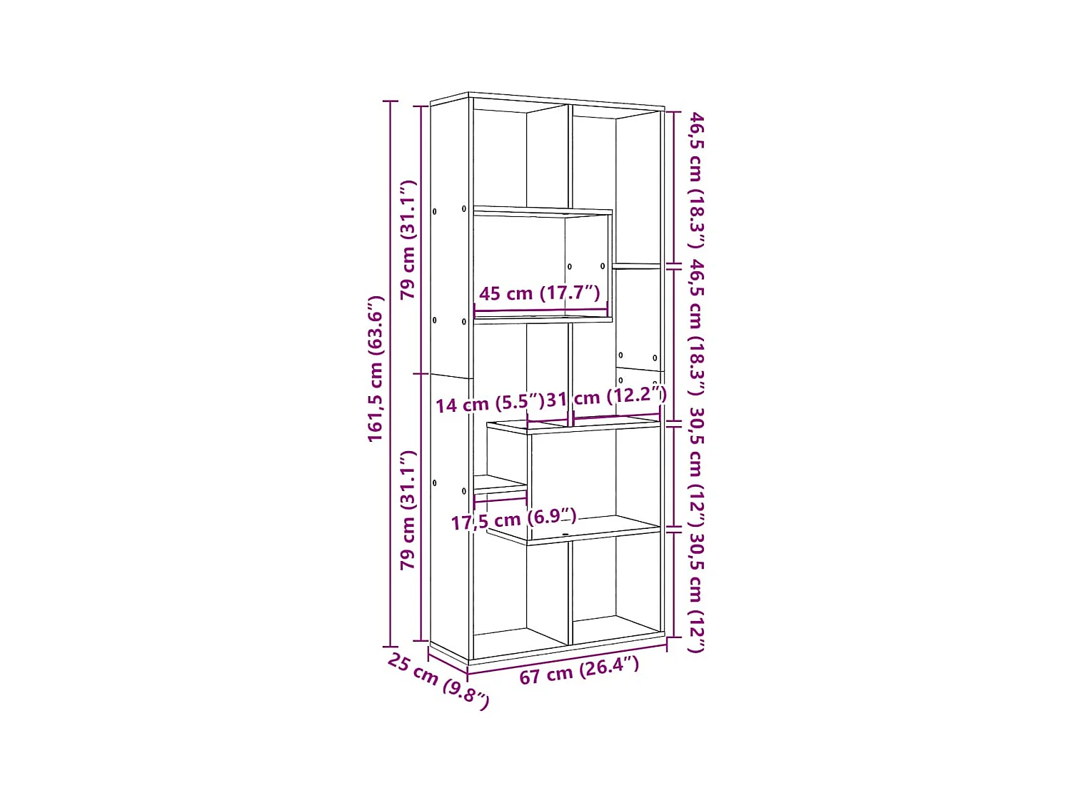 Libreria Divisorio Rovere Artigianale 67x25x161,5 cm Truciolato