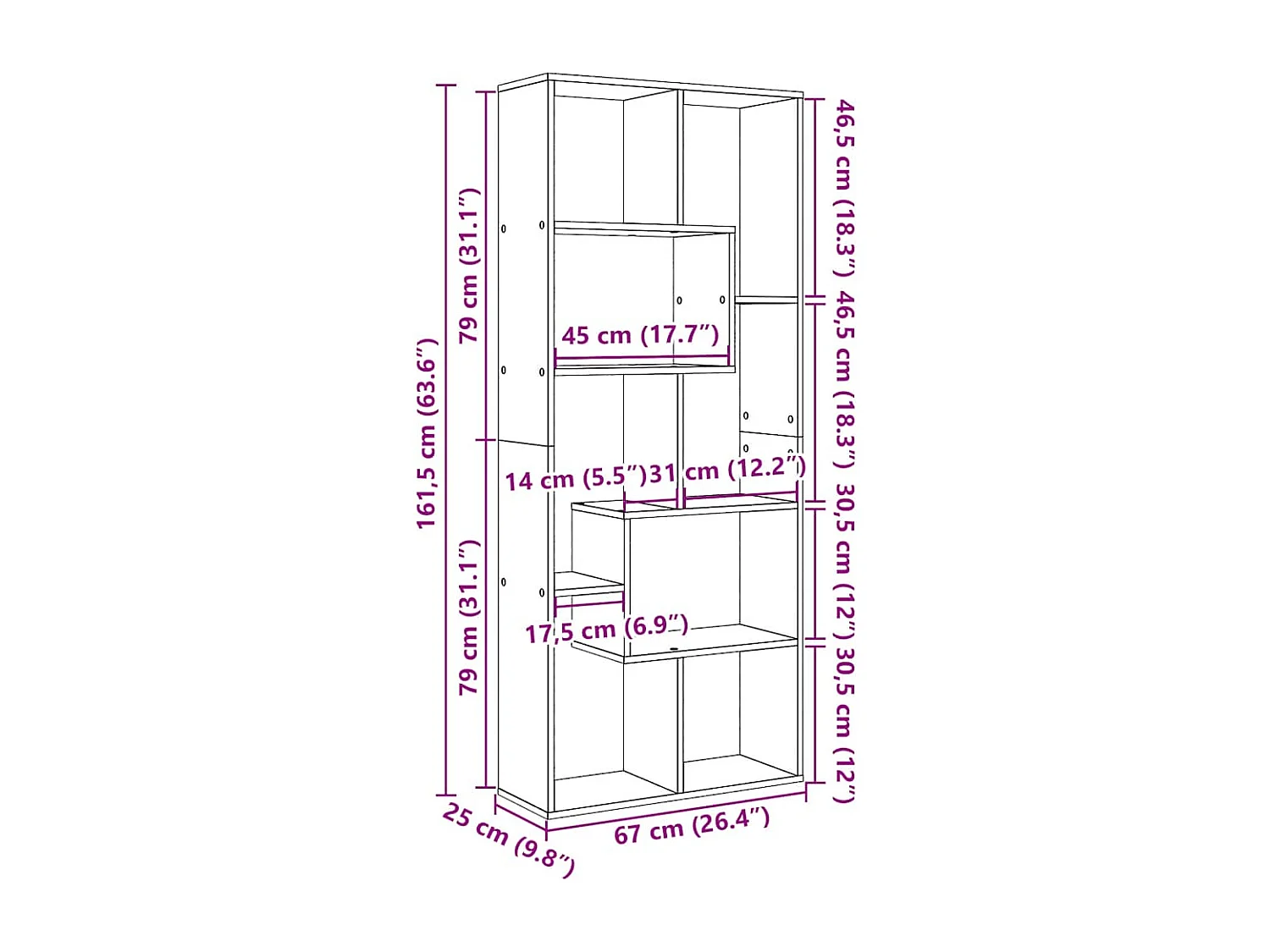 Étagère séparatrice de pièce chêne artisanal 67x25x161,5 cm