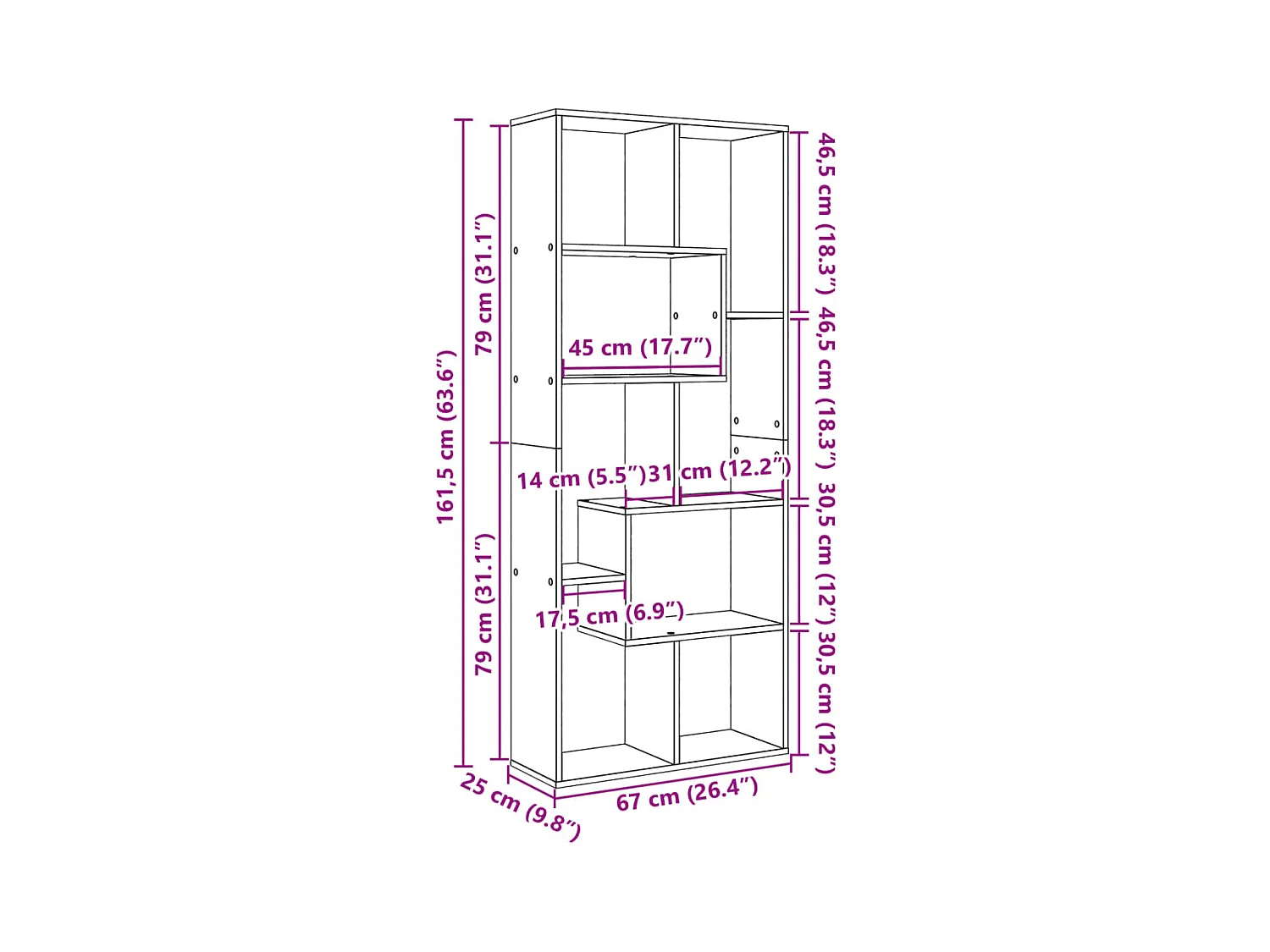 Étagère séparatrice de pièce blanc 67x25x161,5 cm