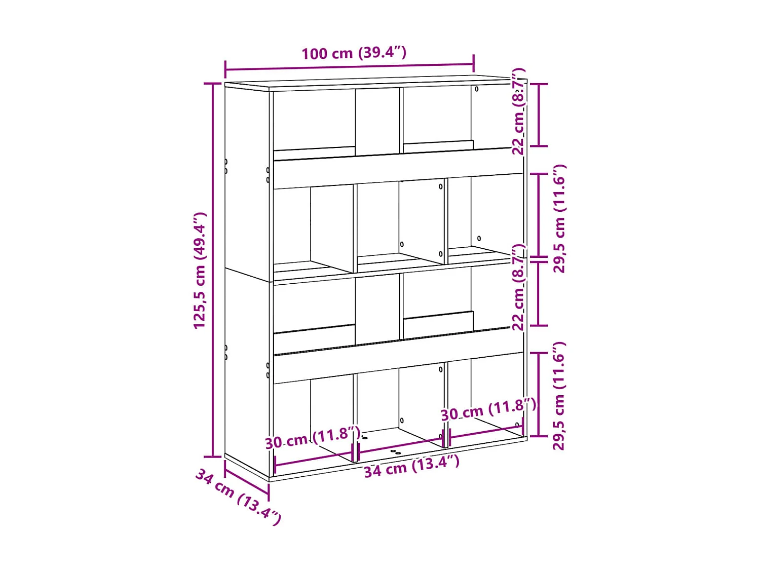Divisória 100x33x125,5cm derivados de madeira carvalho castanho