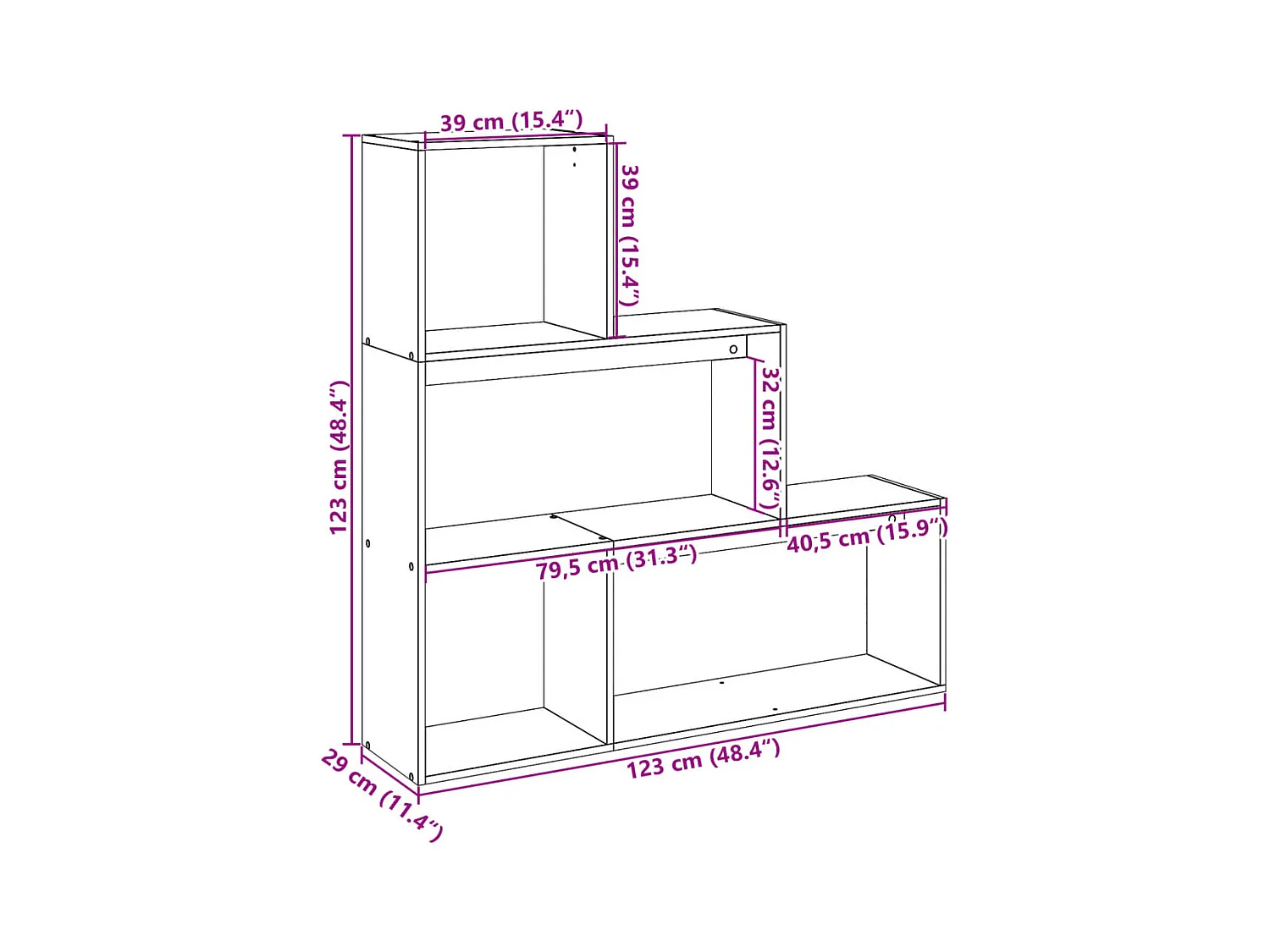 Étagère séparatrice de pièce 3niveaux chêne marron 123x29x123cm