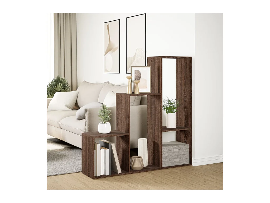 Étagère séparatrice de pièce 3niveaux chêne marron 123x29x123cm