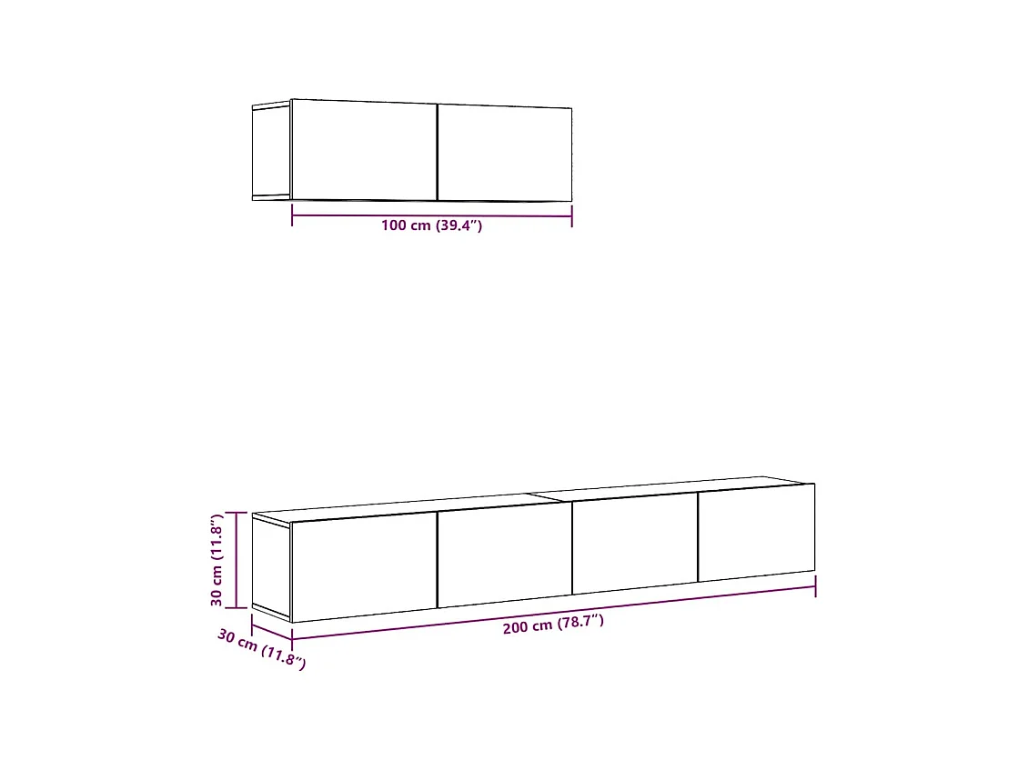 3-delig Tv-meubelset wandmontage bewerkt hout oud houtkleurig