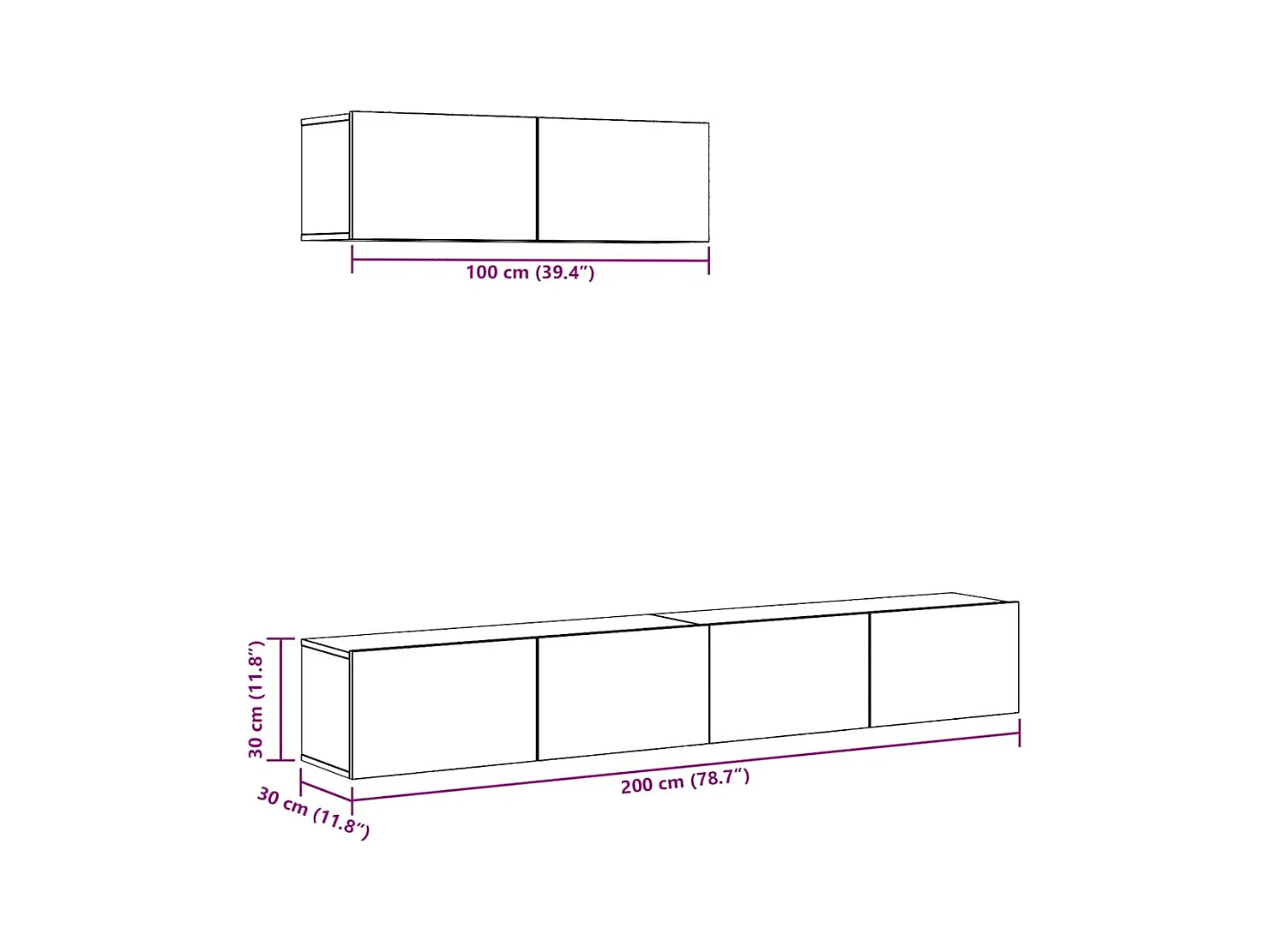 3-delig Tv-meubelset wandmontage bewerkt hout oud houtkleurig