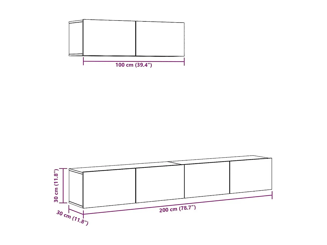 3-tlg. TV-Schrank-Set Wandmontage Altholz-Optik Holzwerkstoff