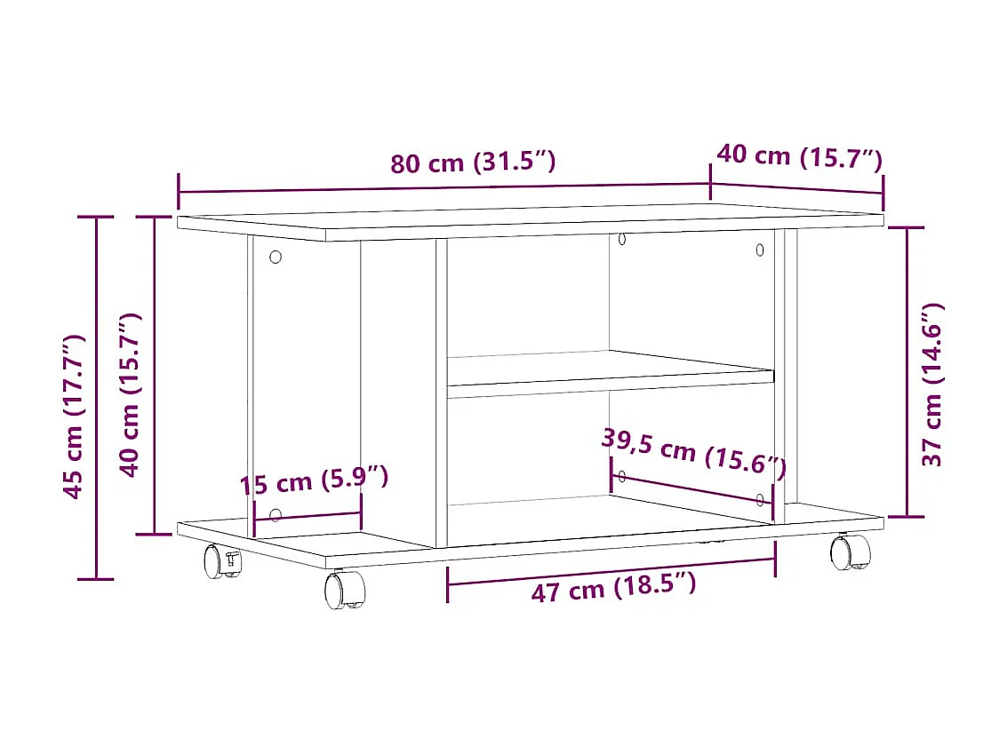 Meuble TV avec roulettes vieux bois 80x40x45 cm bois ingénierie
