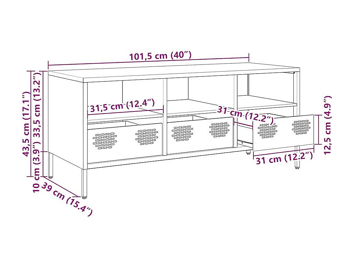 Meuble TV anthracite 101,5x39x43,5 cm acier laminé à froid