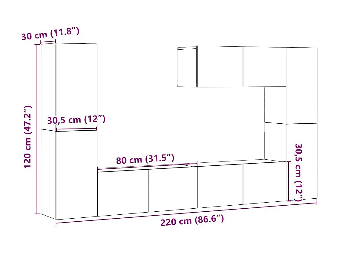 Meubles TV muraux 7 pcs vieux bois bois d'ingénierie