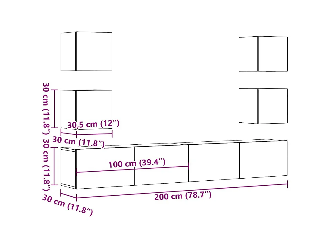 Meubles TV muraux 6 pcs vieux bois bois d'ingénierie