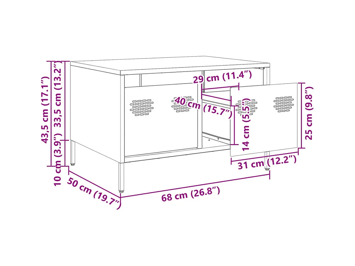 Mobile TV Nero 68x50x43,5 cm in Acciaio Laminato a Freddo