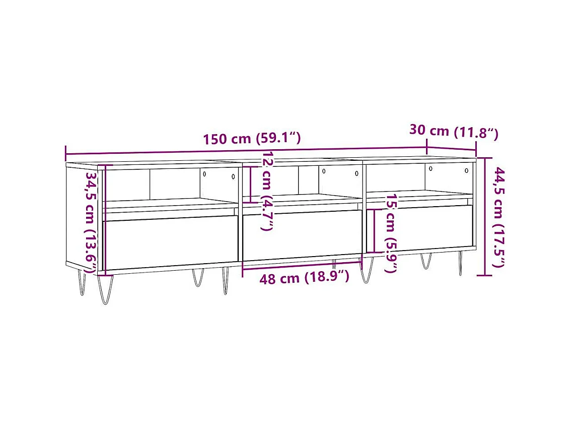 Móvel de TV 150x30x44,5 cm derivados de madeira madeira velha