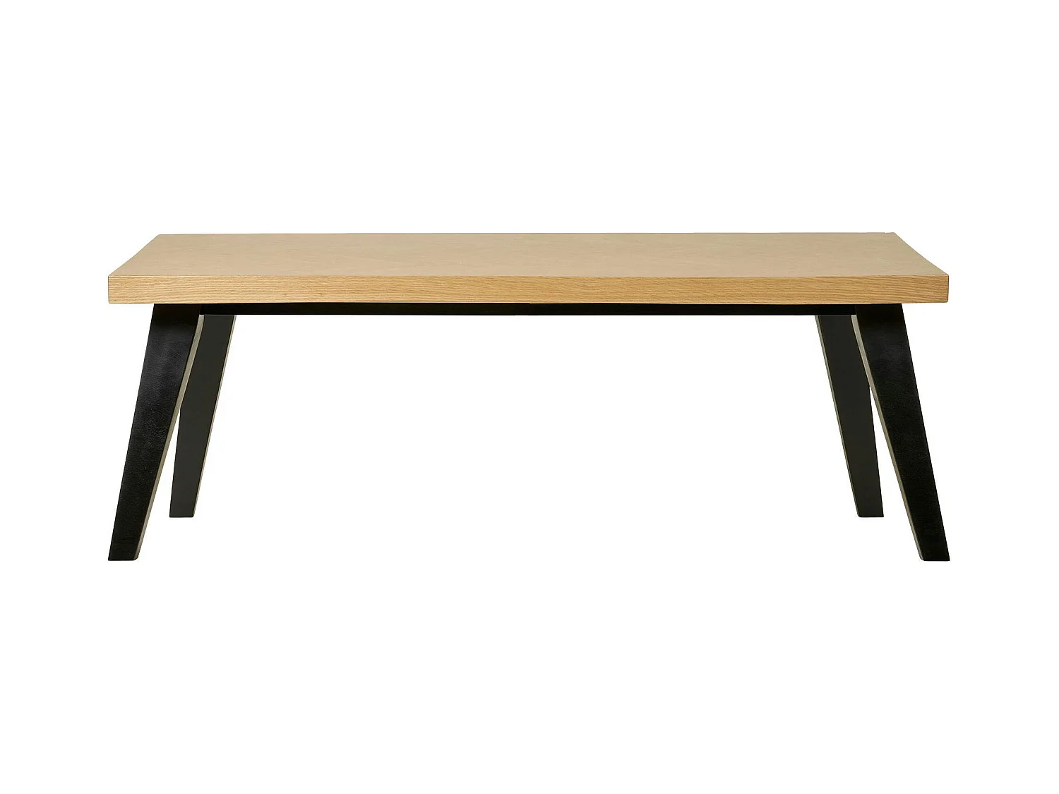 Table basse bois rectangulaire - placage chêne chevrons, pieds noirs GRAZ