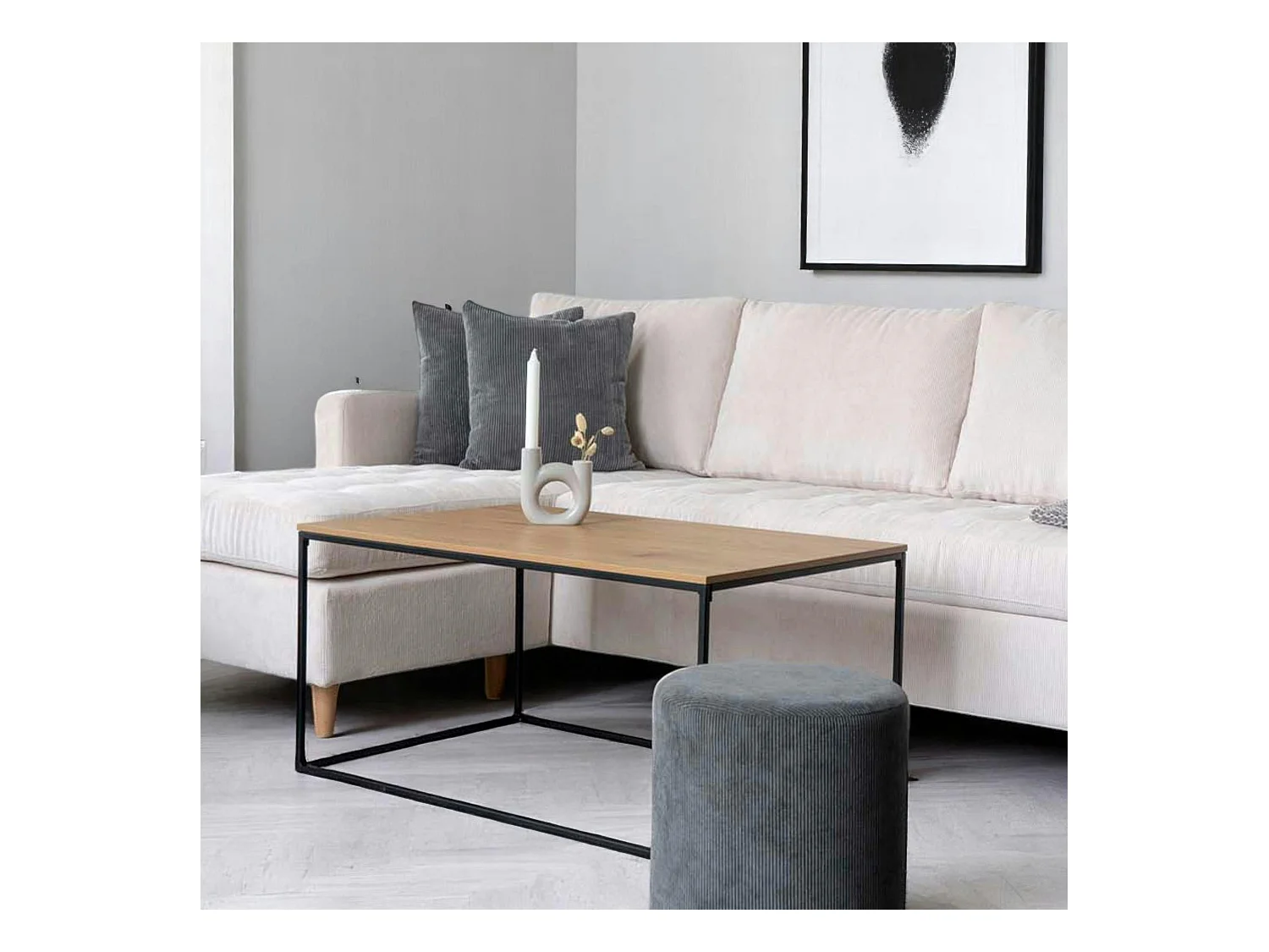 Table basse minimaliste rectangulaire - plateau effet chêne clair TALLINN