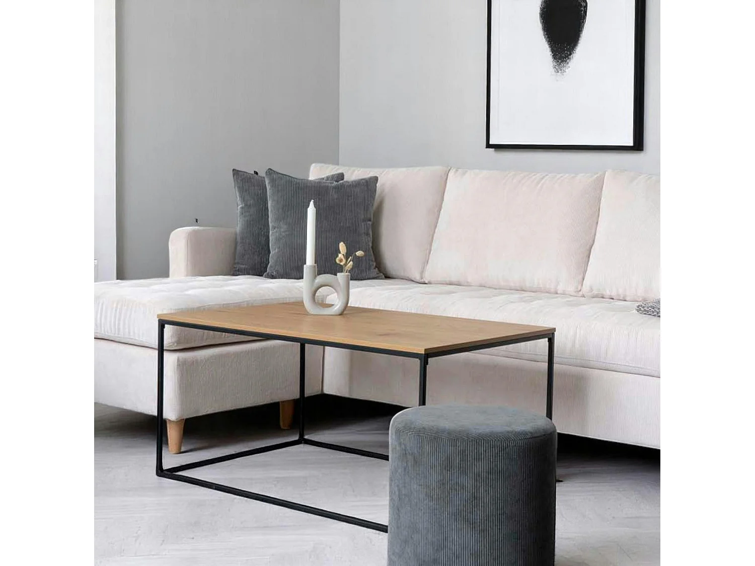 Table basse minimaliste rectangulaire - plateau effet chêne clair TALLINN