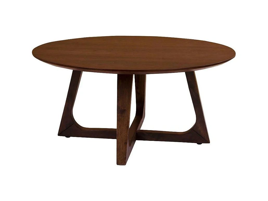 Table basse ronde style vintage - pieds croisés, finition noyer LILLEHAMMER