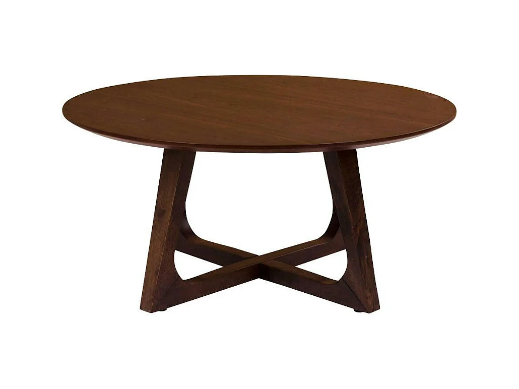 Table basse ronde style vintage - pieds croisés, finition noyer LILLEHAMMER