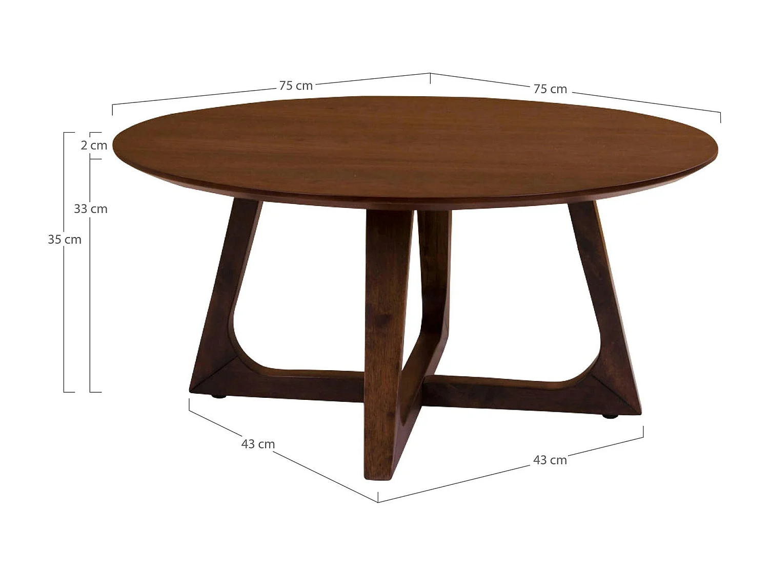 Table basse ronde style vintage - pieds croisés, finition noyer LILLEHAMMER