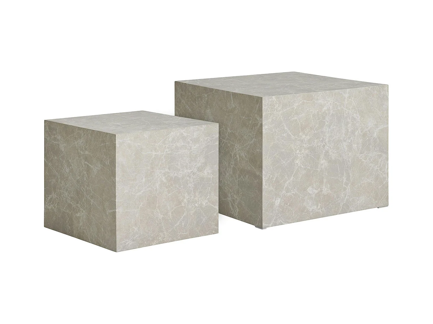 Table basse effet marbre beige - set de 2 cubes design TRINITE
