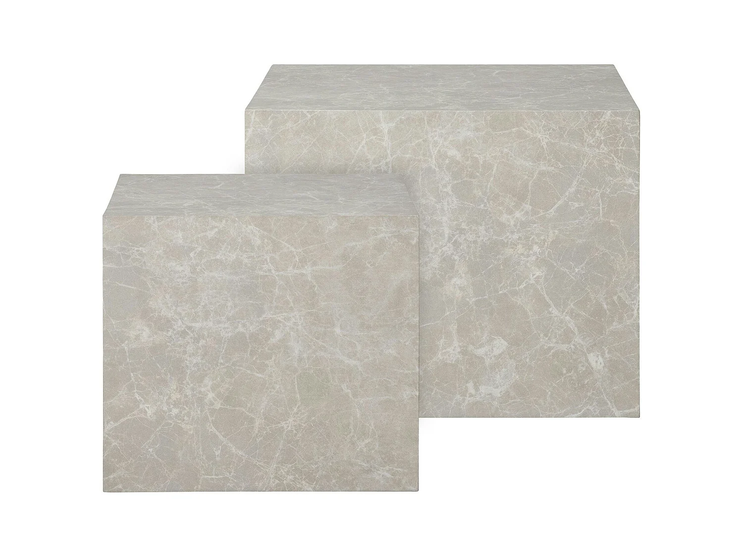 Table basse effet marbre beige - set de 2 cubes design TRINITE