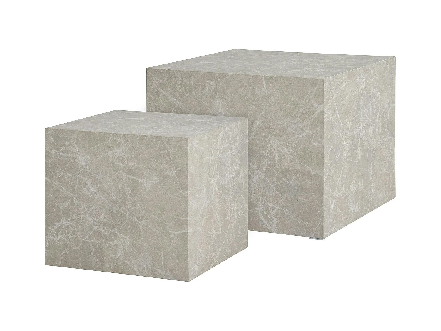 Table basse effet marbre beige - set de 2 cubes design TRINITE