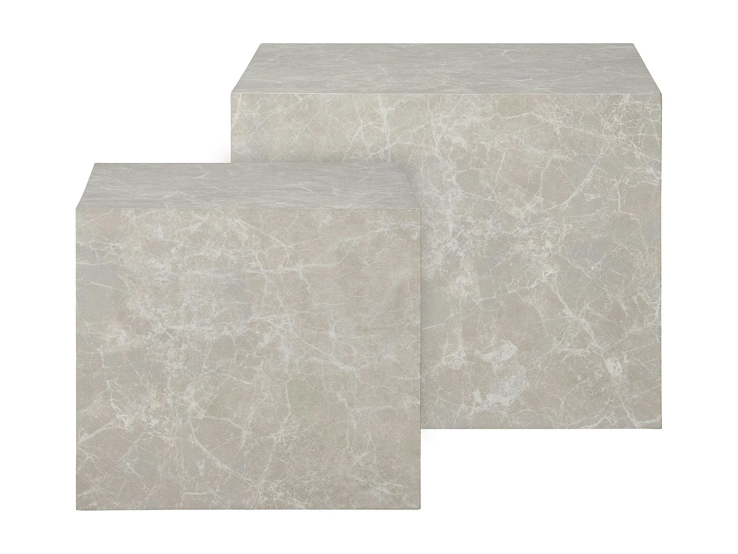 Table basse effet marbre beige - set de 2 cubes design TRINITE