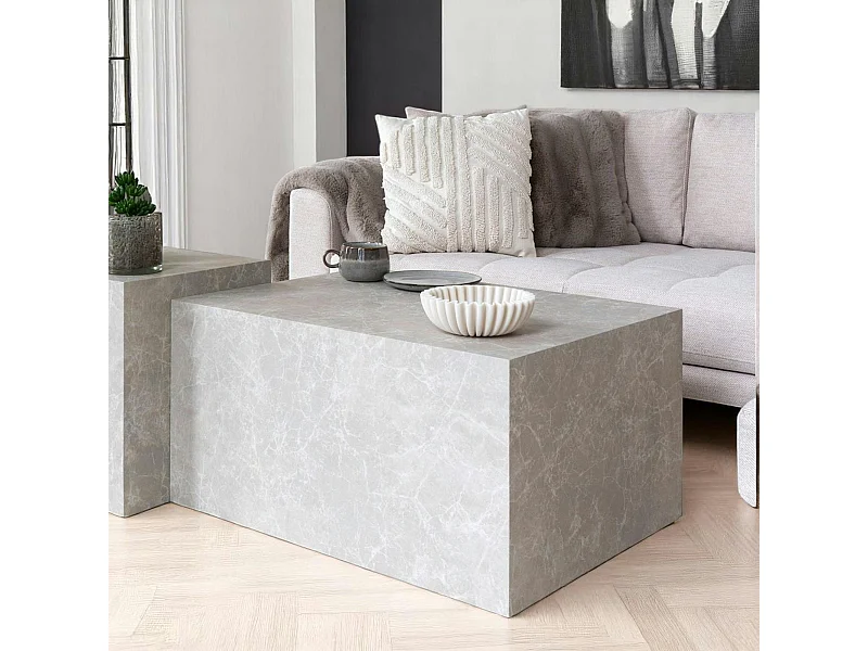 Table basse rectangulaire - effet marbre beige, style contemporain TRINITE