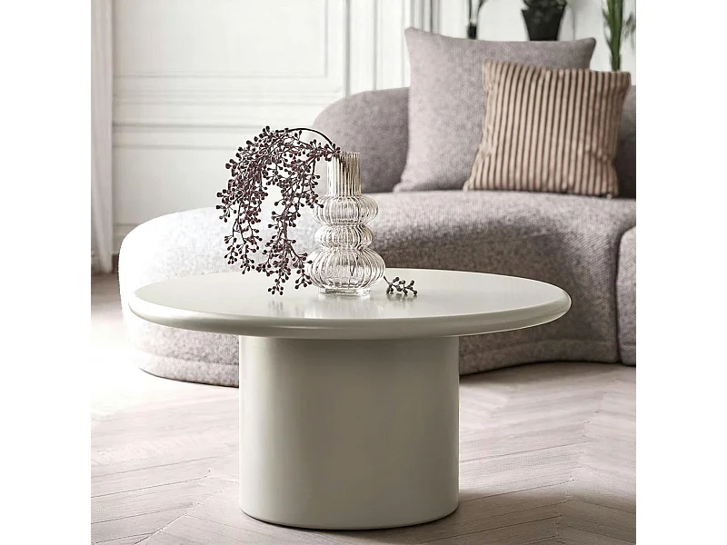 Table basse ronde sable - design minimaliste, pied cylindrique ALBERTA