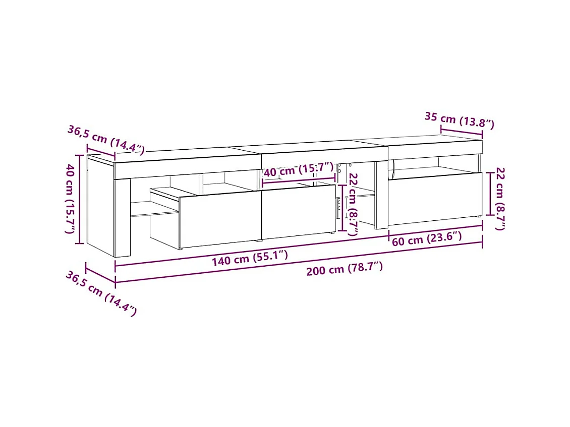 Tv-meubels 2 st met LED's bewerkt hout zwart eikenkleurig