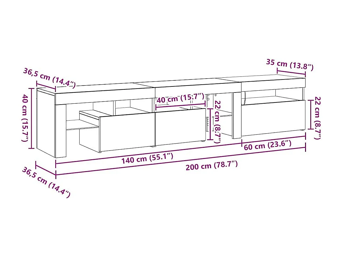 Mobile TV 2 pcs Rovere Nero 260 x 37 x 40 cm Legno multistrato
