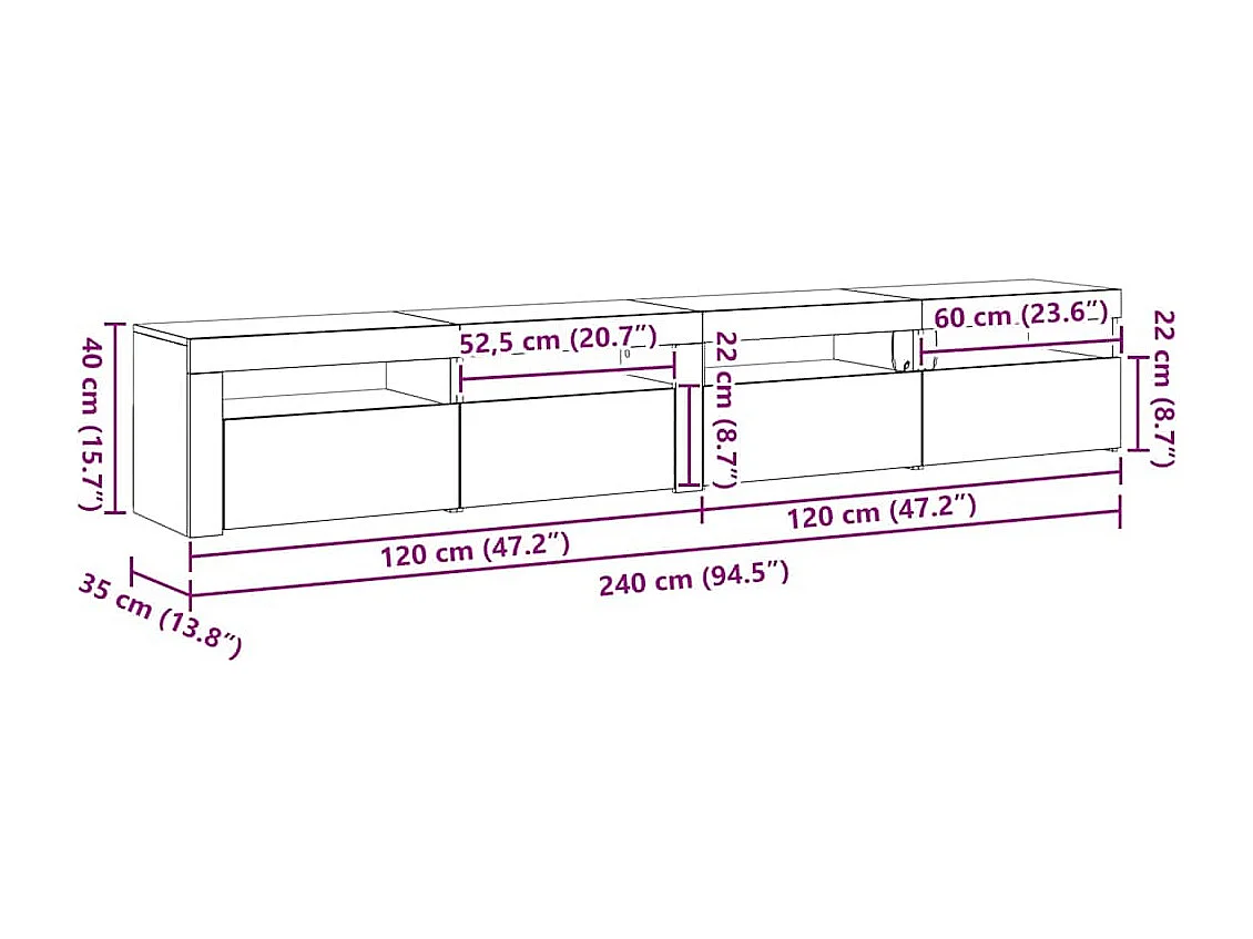 Tv-meubelset 3 pcs Zwart Eiken 240 x 35 x 40 cm Bewerkt hout