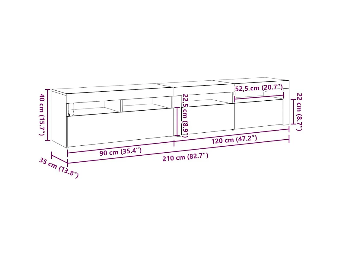 Meubles TV 2 pcs Chêne noir 210 x 35 x 40 cm Bois d'ingénierie