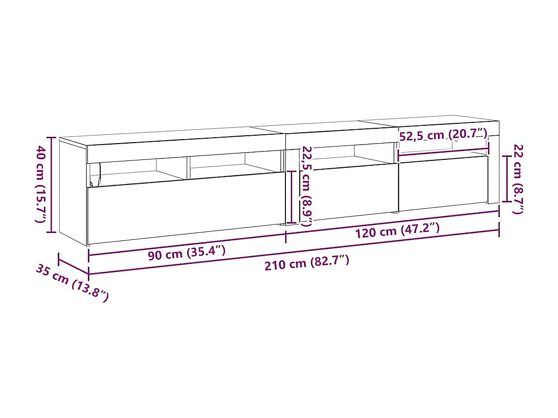 Meuble TV 2 pcs Chêne noir 210 x 35 x 40 cm Bois d'ingénierie