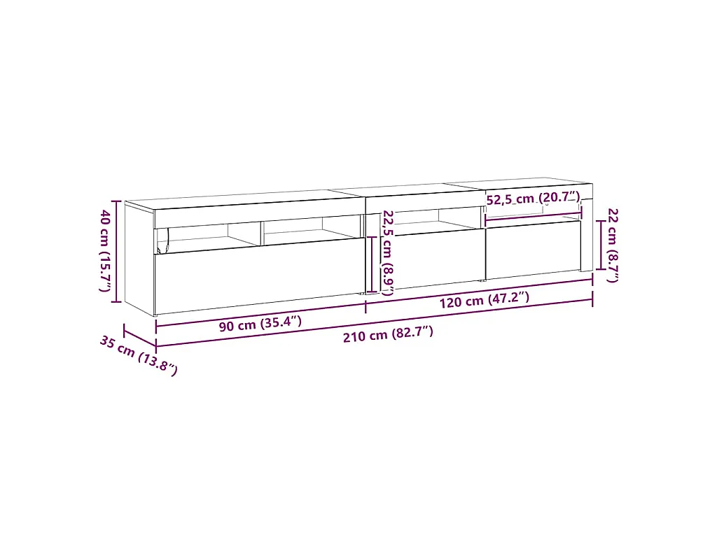 Meuble TV 2 pcs Chêne noir 210 x 35 x 40 cm Bois d'ingénierie