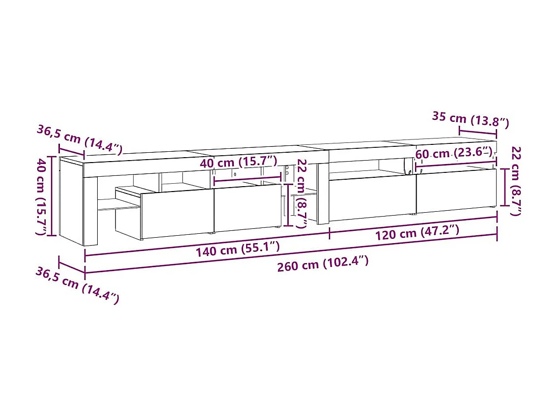 Gabinete para TV 3 pcs Carvalho Preto 260 x 37 x 40 cm