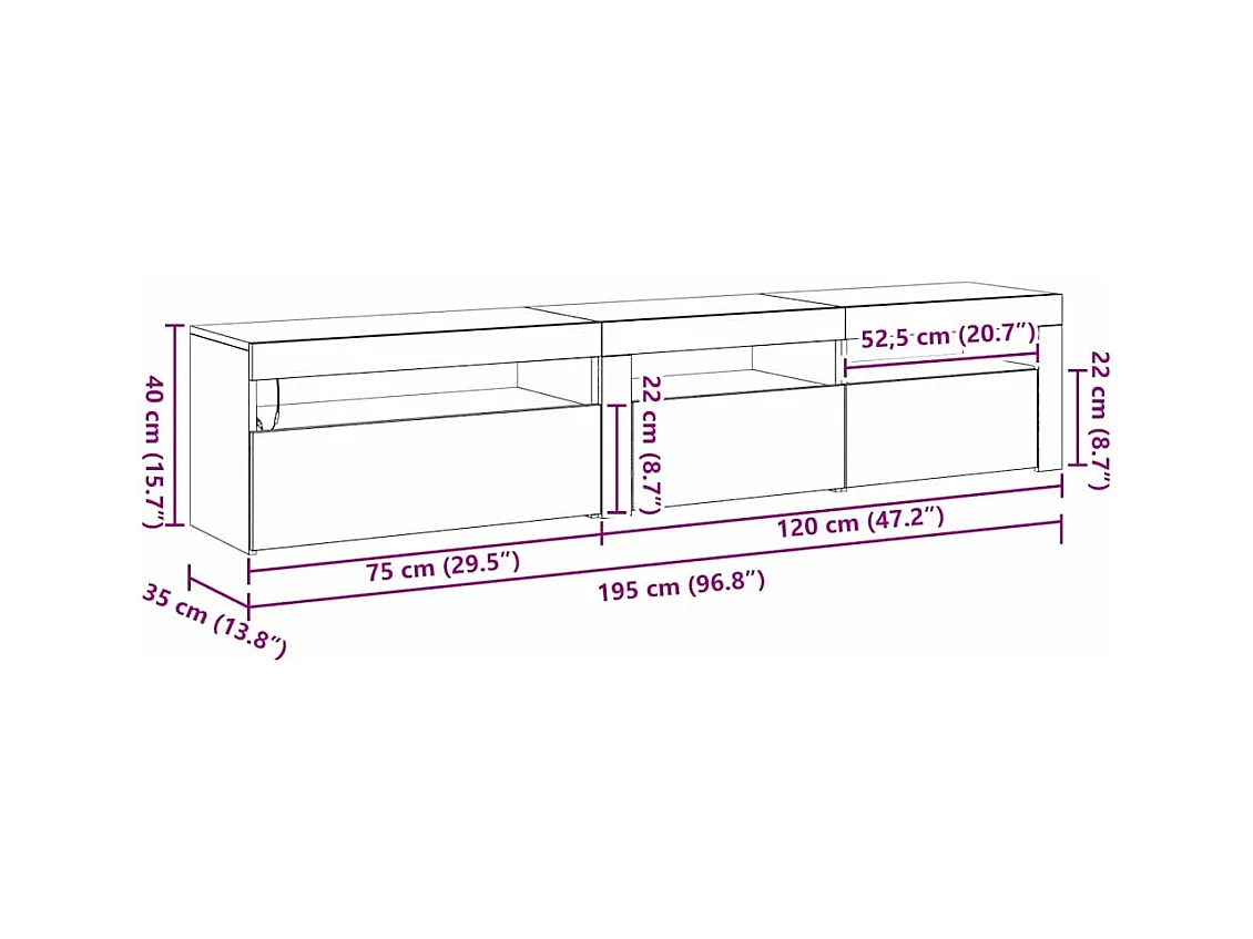 Meubles TV 2 pcs Chêne noir 195 x 35 x 40 cm Bois d'ingénierie