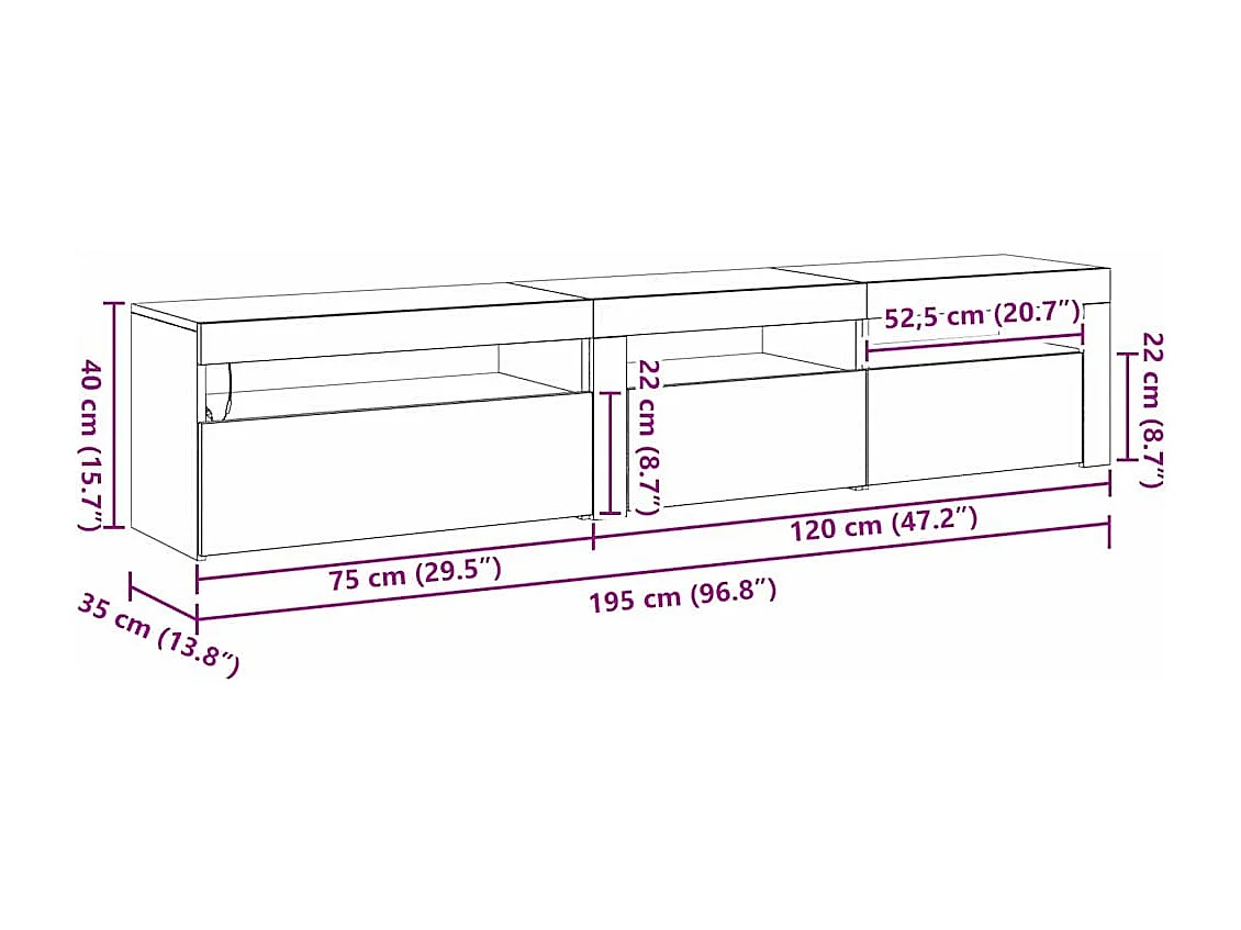 TV-Schränk 2 pcs Schwarz Eichen-Optik 195 x 35 x 40 cm