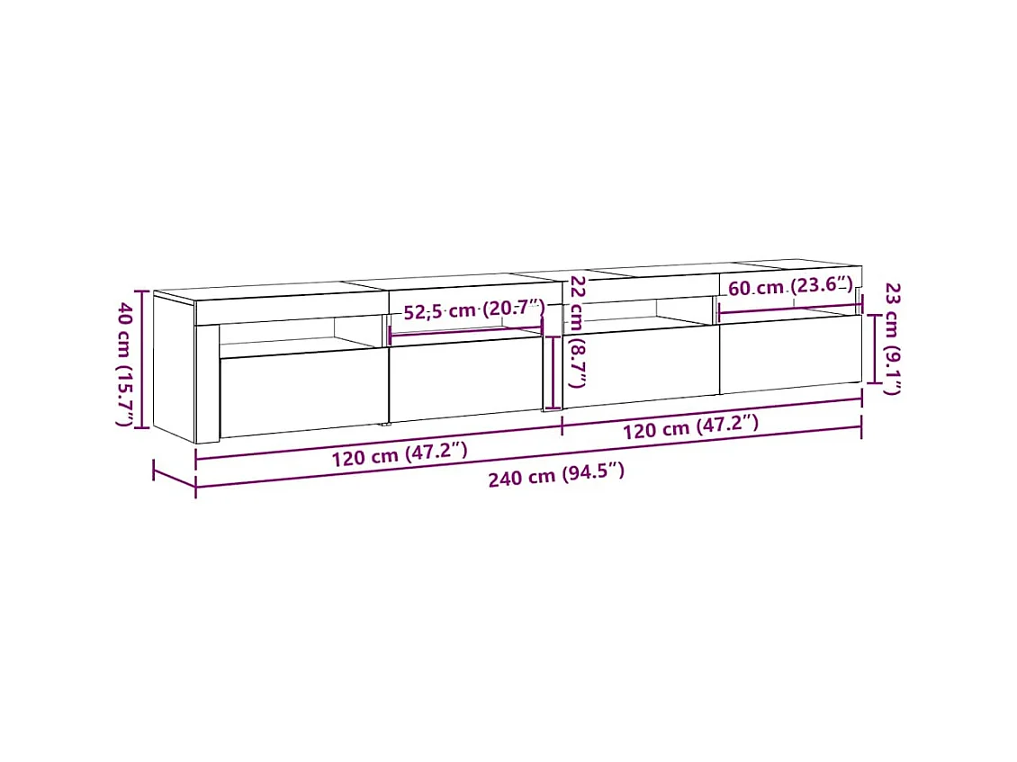 Meubles TV 2 pcs Chêne noir 240 x 35 x 40 cm Bois d'ingénierie