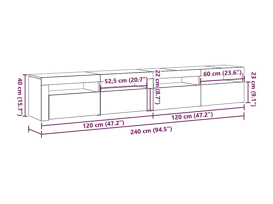 Meuble TV 2 pcs Chêne noir 240 x 35 x 40 cm Bois d'ingénierie