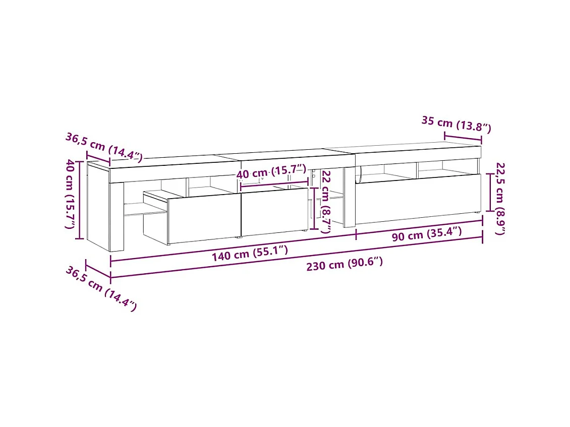 Meubles TV 2 pcs Chêne noir 290 x 36.5 x 40 cm