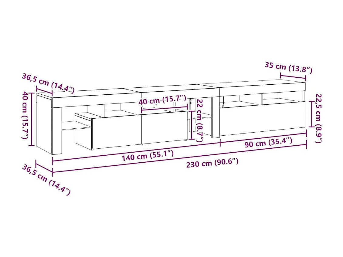 Meuble TV 2 pcs Chêne noir 290 x 37 x 40 cm Bois d'ingénierie