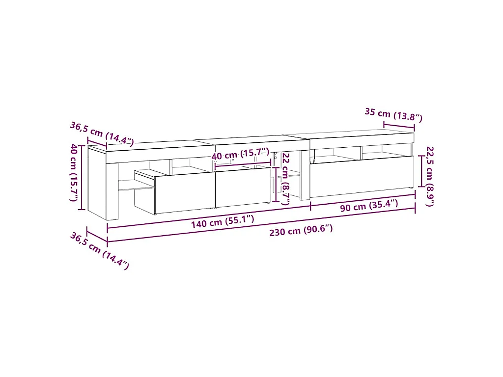 Gabinete para TV 2 pcs Carvalho Preto 230 x 36,5 x 40 cm