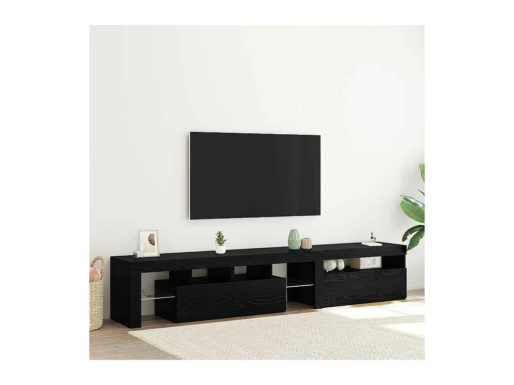 Cabinets TV  2 pcs avec lumières LED Chêne noir Bois d'ingénierie