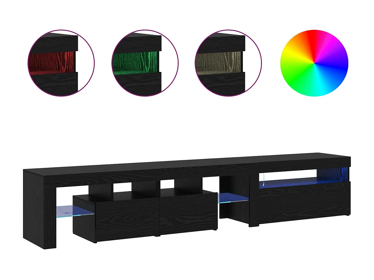 Mobile TV con led 2 pcs Rovere Nero 215 x 36,5 x 40 cm